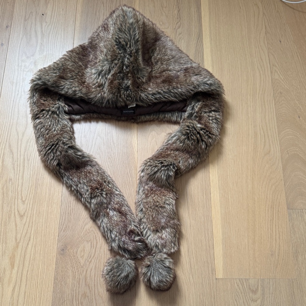 Simons Brown Faux Fur Hooded Scarf